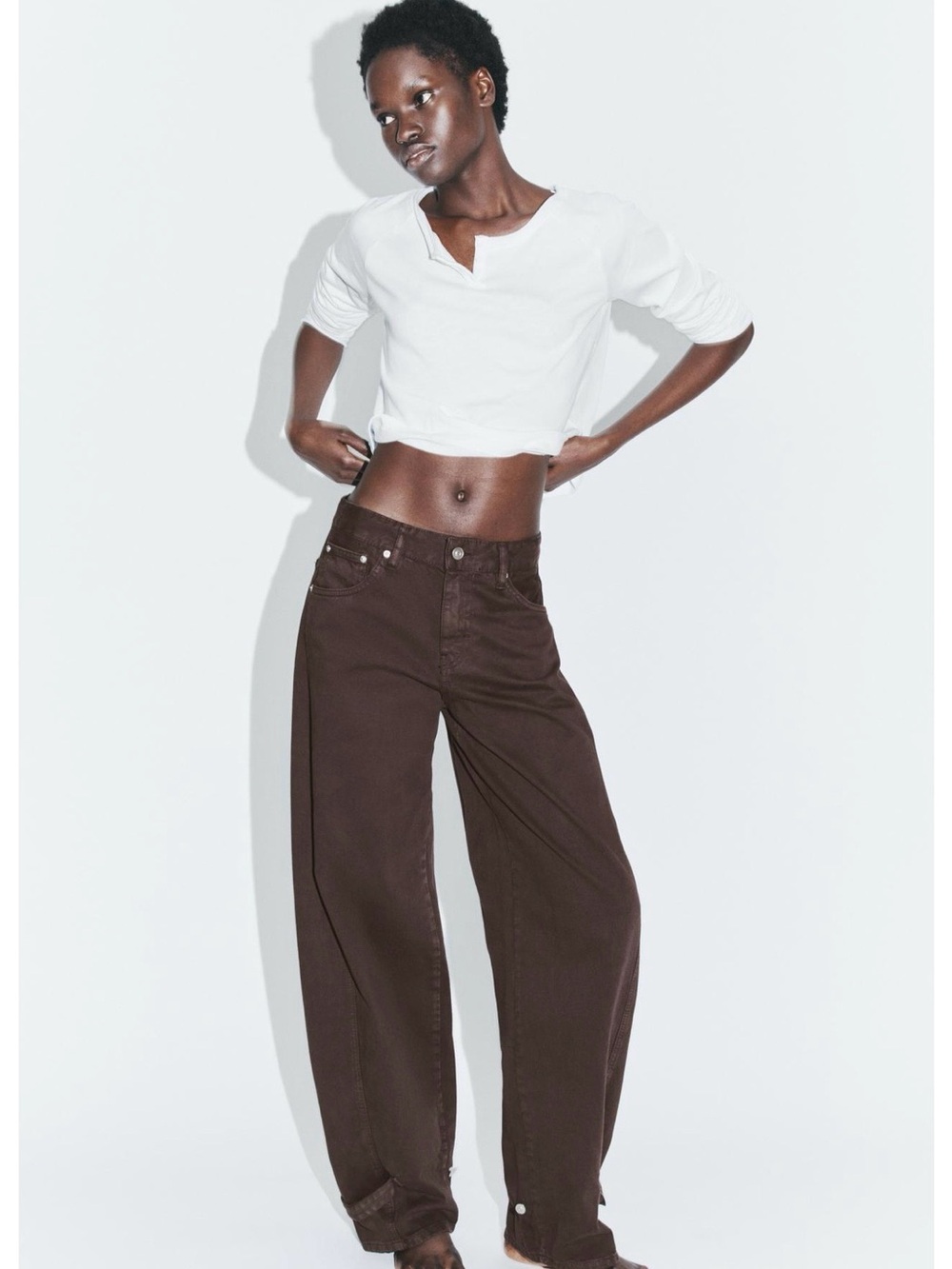 Zara Brown Wide-Leg Flare Jeans